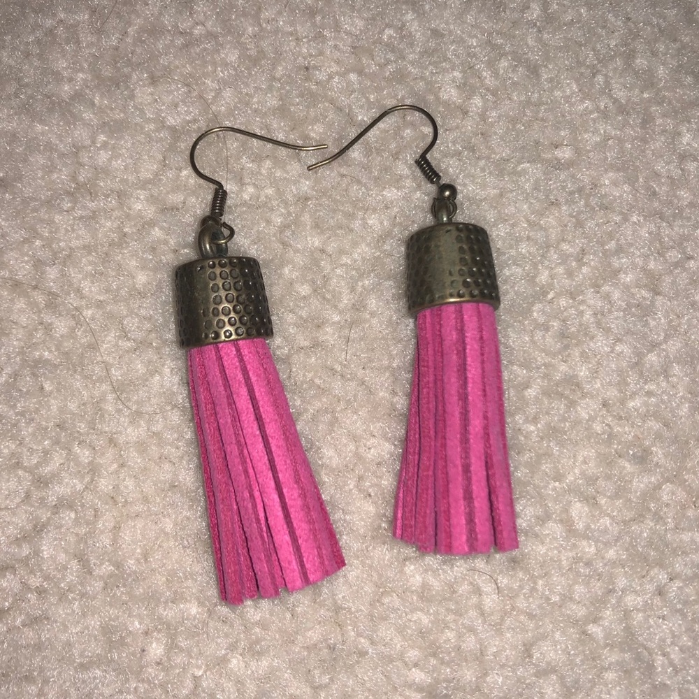 Pink Suede Tassel Earrings